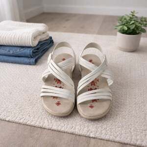 Skechers Reggae Slim Simply Stretch Sandals Womens 8 White Comfort Strappy